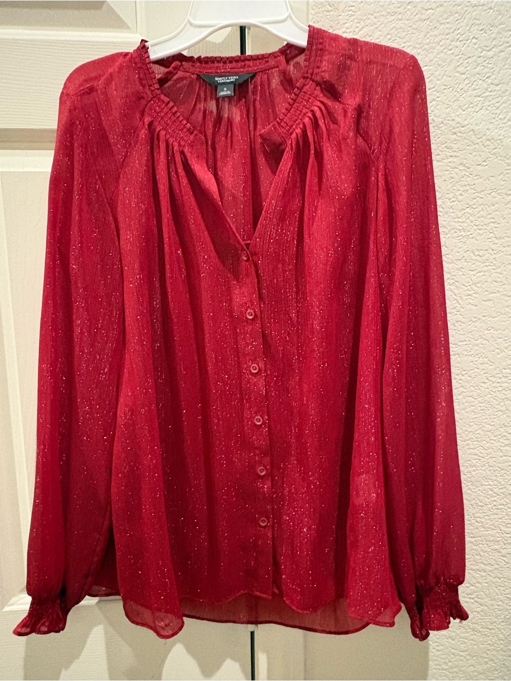 Simply Vera Vera Wang Red Metallic Sheer Button-Down Blouse